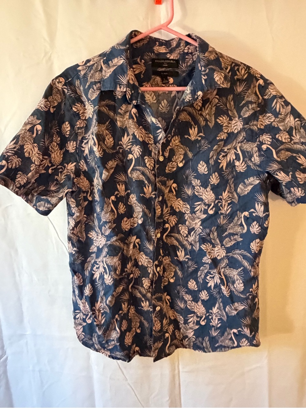 Banana Republic Navy Tropical Print Short-Sleeve Shirt
